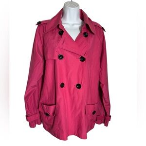 Chico's Jacket Size 16‎ (Chicos size 3) Bright Pink Trench Coat with pockets 🩷
